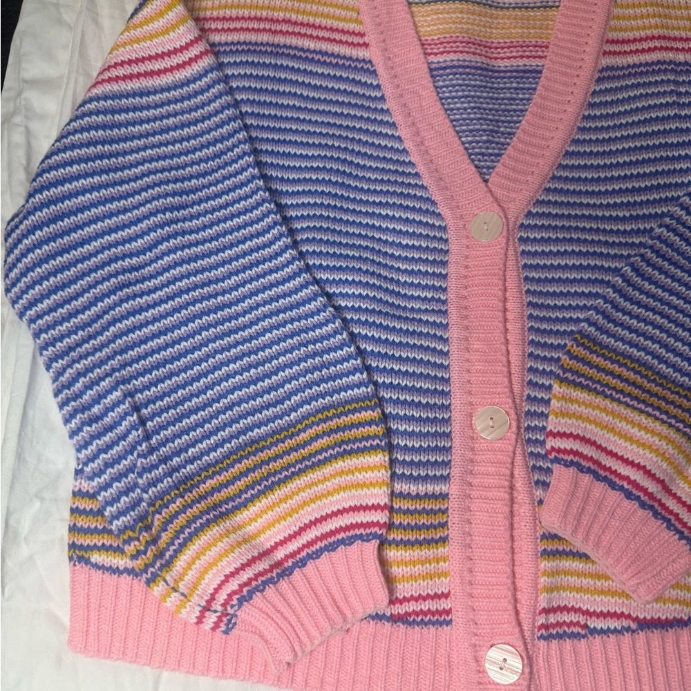 PINK‎ Victoria's Secret Pastel Striped Cardigan size S fits oversized. Casual - Picture 5 of 9